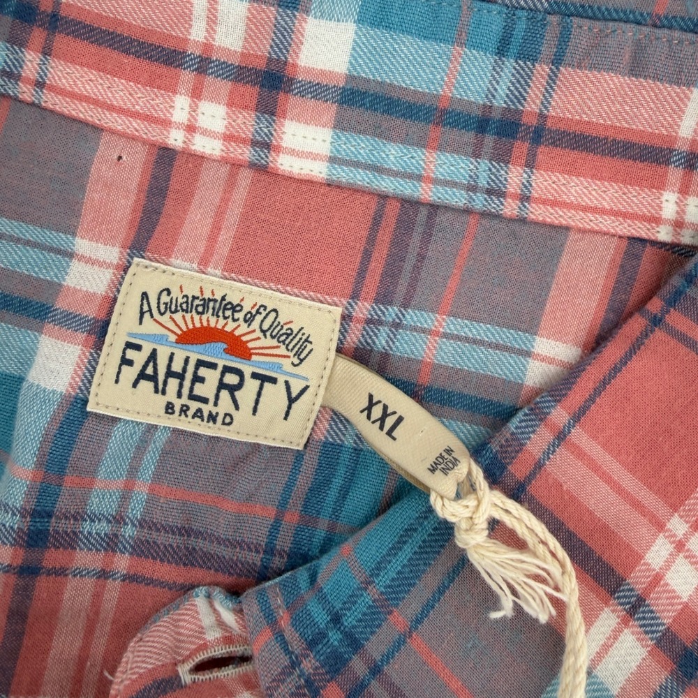$158 NEW Faherty Brand Sun Berry Plaid Tropical Cotton Shirt XXL Pink Blue - Picture 5 of 9